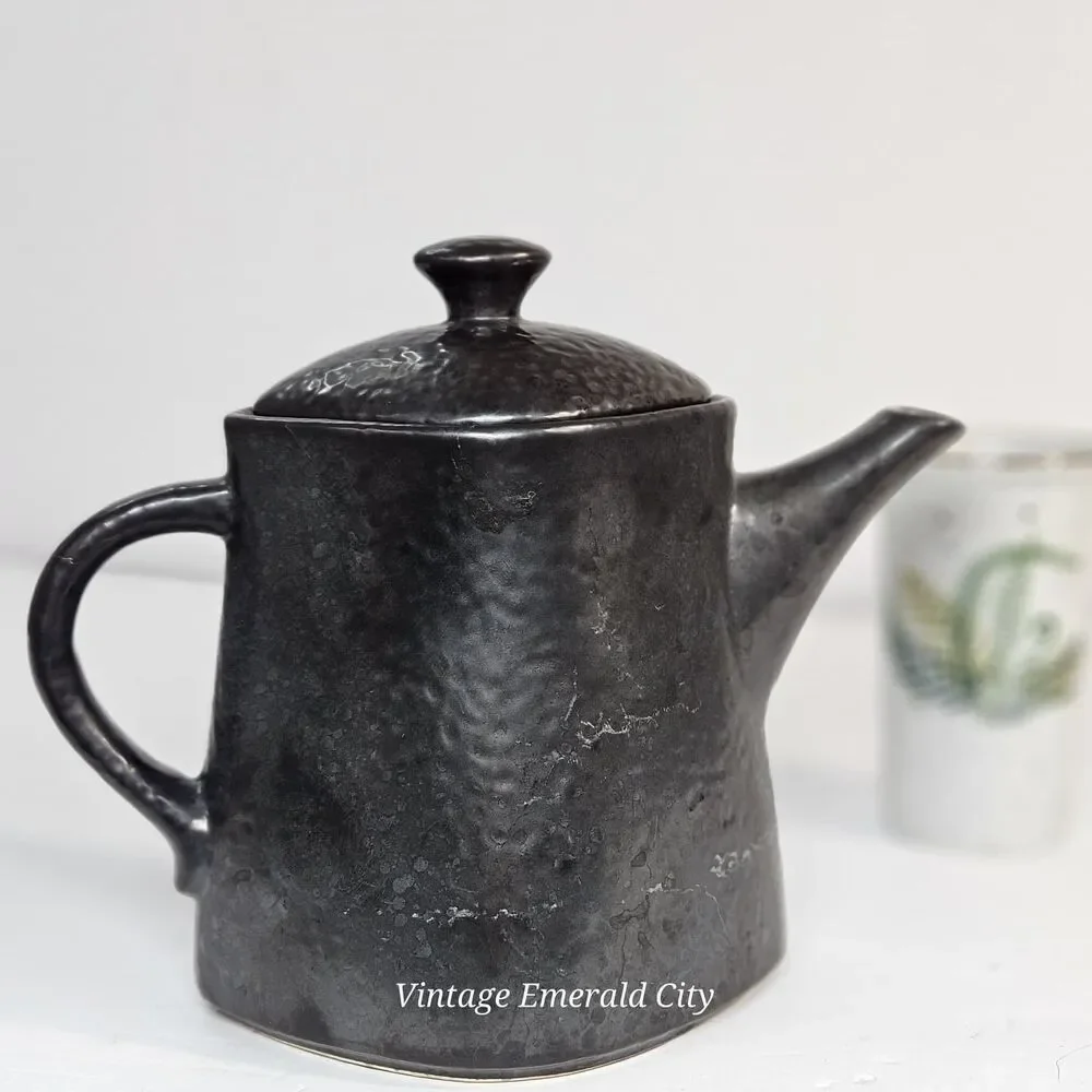 Vtg Designpac Triangular Brown Black Ceramic Teapot Melrose Park Stoneware Lid